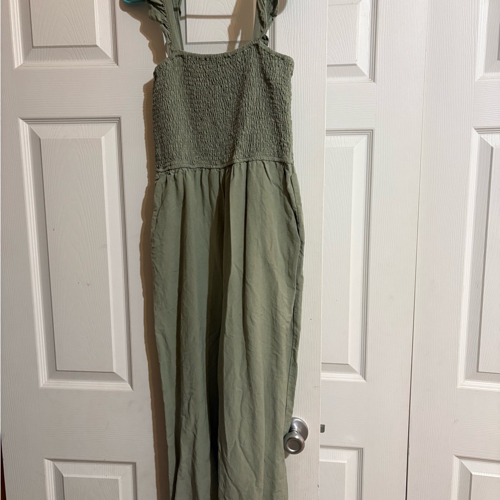Green Smocked Jumpsuit